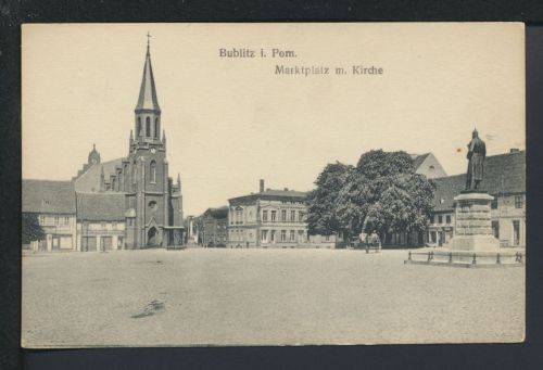 Ansichtskarte Bublitz Ostgebiete Polen Pommern Marktplatz mit Kirche