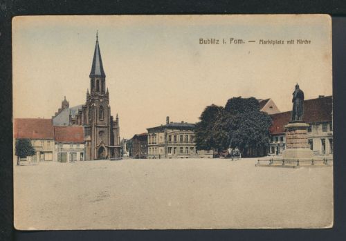 Ansichtskarte Bublitz Ostgebiete Polen Pommern Marktplatz mit Kirche