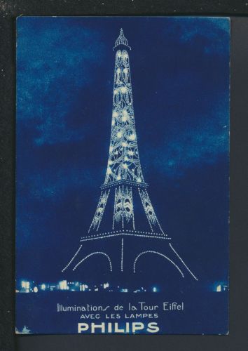 Philips Reklame Ansichtskarte Paris Frankreich Eiffel Turm mit Beleuchtung tolle