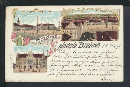 Jugendstil Litho Ansichtskarte Nového Bydžova Tschechien Budweis KuK 1898