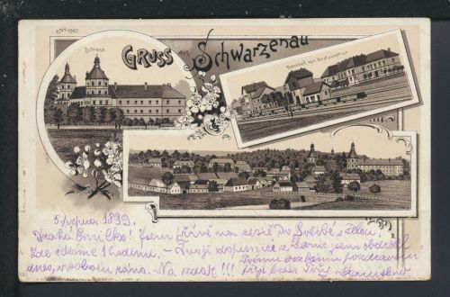 Litho Ansichtskarte Schwarzenau Österreich Bahnhof Restauration Prag Tschechien KuK