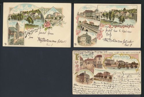 Saargemünd Frankreich Sammlung von 3 alten Litho Ansichtskarten aus Nachlass