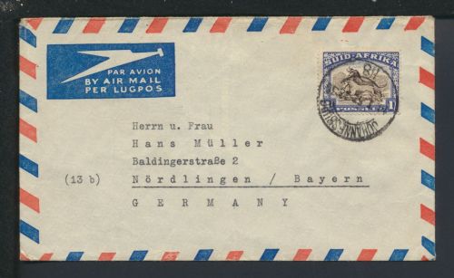 Flugpost Airmail Brief Südafrika Johannesburg Nördlingen Bayern