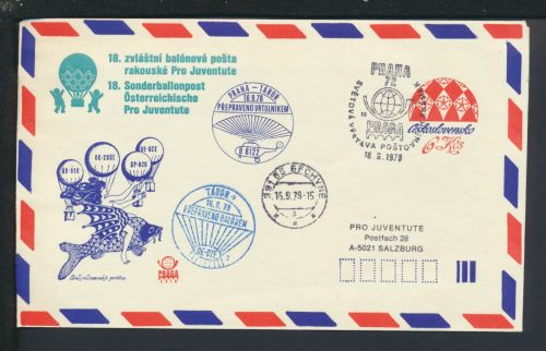 Flugpost Airmail Brief Ballonpost Prag Tschechien Salzburg Österreich 1978
