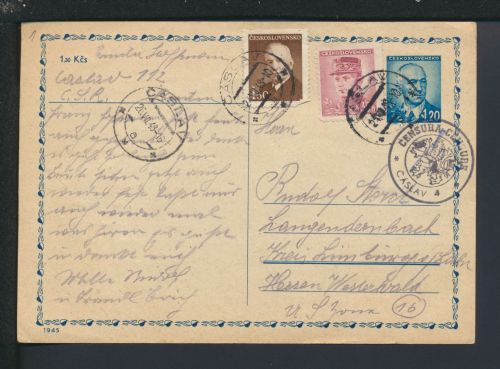 Postkarte Tschechoslowakai Limburg Hessen Zensiert