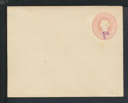 Barbados Handstempel Aufdruck Ganzsache 1/2 auf 1 Pence Queen Viktoria Englische