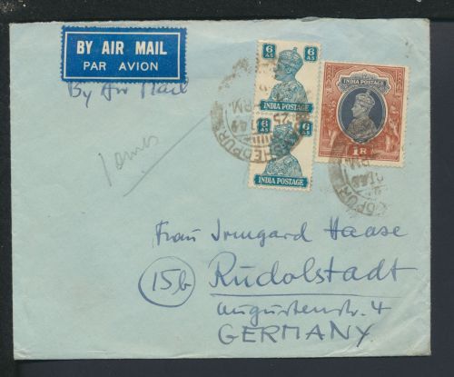 Flugpost Airmail Brief Indien Jamshedpur Rudolfstadt Thüringen