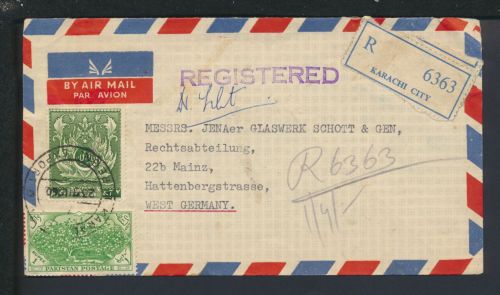 Flugpost Airmail R-Brief Pakistan Karachi Mainz Rheinland-Pfalz