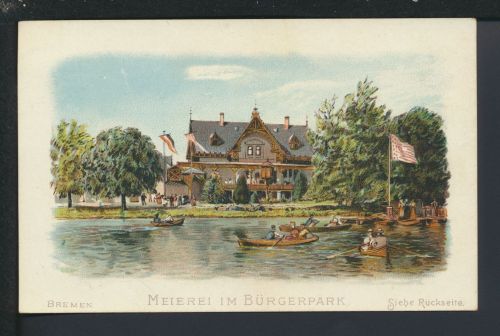 Litho Ansichtskarte Bremen Meierei Bürgerpark Reklame Hoffmann Stärke Katze siehe