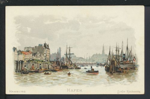 Litho Ansichtskarte Hamburg Hafen Reklame Hoffmann Stärke Katze siehe Rückseite