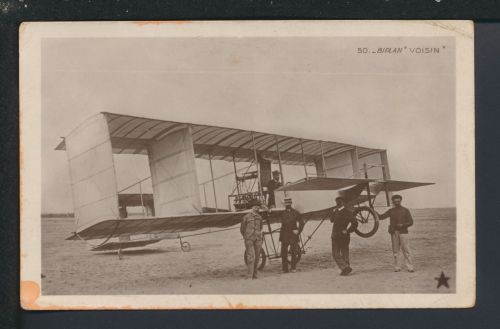 Ansichtskarte frühes Flugzeug Biplan Voisin Krieg Frankreich Doppeldecker Feldpost