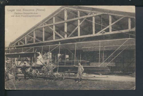 Ansichtskarte Flugzeug Krieg Frankreich Sissonne Farmann Doppeldecker Feldpost