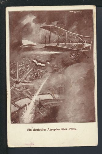 Propaganda Ansichtskarte Deutscher Aeroplan über Paris Frankreich Flugzeug Krieg