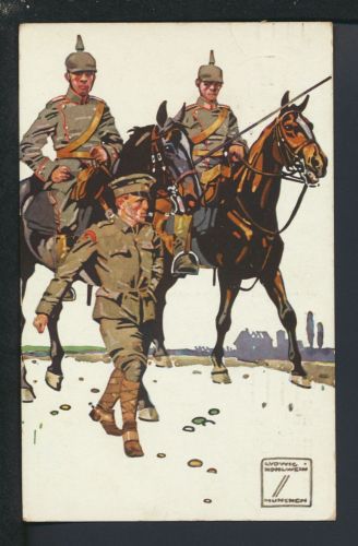 Ludwig Hohlwein Künstler Ansichtskarte Rotes Kreuz Krieg Soldaten Feldpost Frankfurt