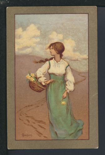 Ansichtskarte Frauen Künstler S Barham Mädchen mit Blumenkorb