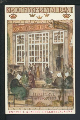 Künstler Ansichtskarte sign. Dänemark Kopenhagen Krogs Fischrestaurant