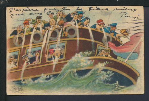 Arthur Thiele Kunst seltene Künstler Ansichtskarte Jugoslavien Boot Humor mit