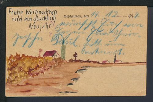 Ansichtskarte Weihnachten Feldpost 1914 handgemalt I. Weltkrieg