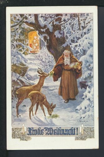 Nikolaus Weihnachtsmann Weihnachten Künstler Ansichtskarte I. Streyl brauner