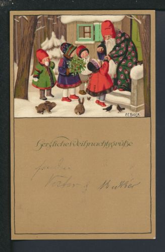 Nikolaus Weihnachtsmann Weihnachten Künstler Ansichtskarte P. Ebner Köln NRW 1916