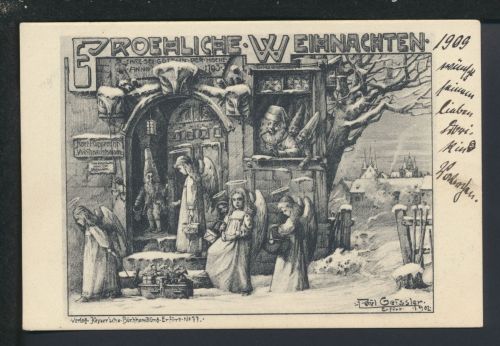 Nikolaus Weihnachtsmann Weihnachten seltene Künstler Ansichtskarte Paul Geissler