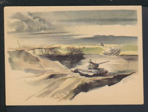 Militaria Künstler Ansichtskarte II WK Panzer Durchqueren die Shisdra Rußland