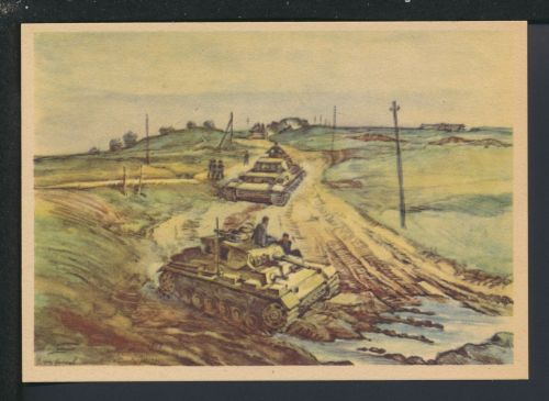 Militaria Künstler Ansichtskarte II WK Anrollende Panzer Krieg II Weltkrieg Rußland