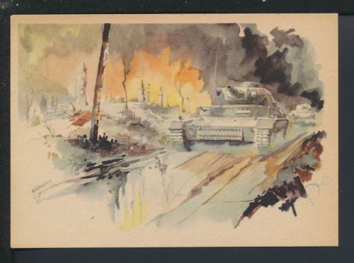 Militaria Künstler Ansichtskarte II WK Panzer weiter rollt der Angriff Rußland