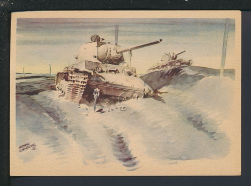 Militaria Künstler Ansichtskarte II WK Abgschossene Sowjet Panzer vor Bely Werch