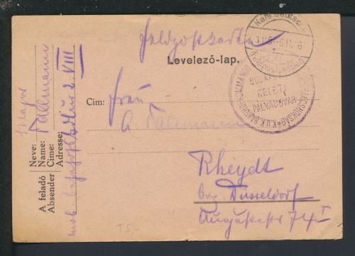 Feldpostkarte Ungarn Budapest Rheydt NRW 1916