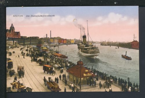 Ansichtskarte Stettin Ostgebiete Polen Pommern Am Dampfschiffsbollwerk Hafen