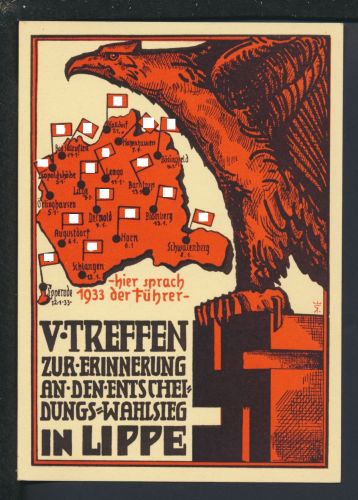 Deutsches Reich seltene Propaganda Ansichtskarte Lippe Erinnerungstreffen