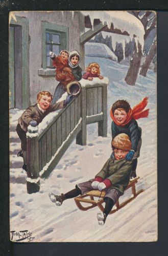 Künstler Ansichtskarte Arthur Thiele Schlittenfahrt Düsseldorf NRW Bottrop