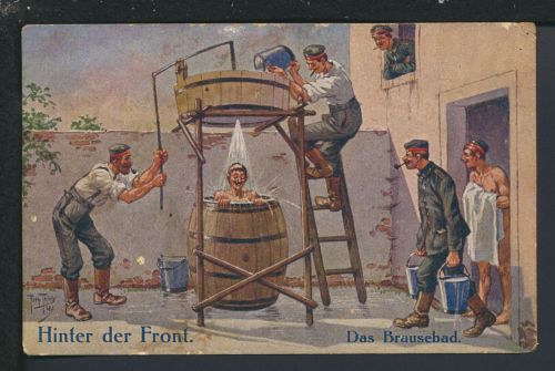 Künstler Ansichtskarte Arthur Thiele Das Brausebad Feldpost Hohenlohe