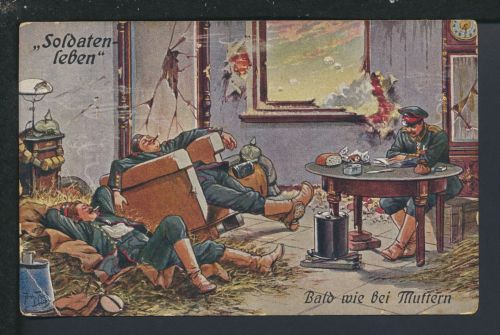 Künstler Ansichtskarte Arthur Thiele Soldatenleben Velbert NRW Feldpost Russland