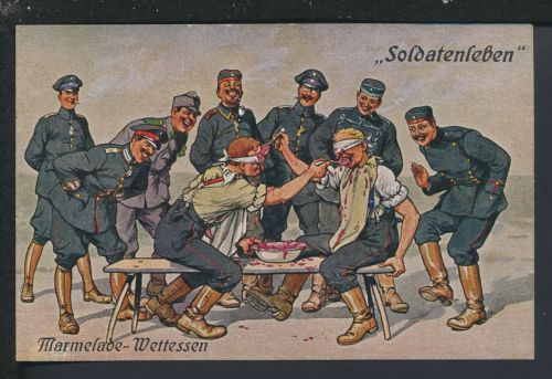 Künstler Ansichtskarte Arthur Thiele Soldatenleben Marmelade Wettessen
