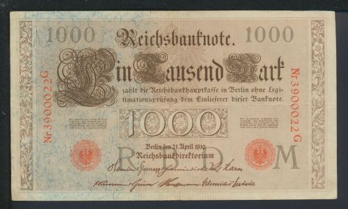 Kaiserreich Geldschein Banknote Reichsbanknote Deutsches Reich 1000 Reichsmark