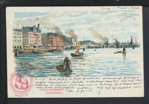 Litho Ansichtskarte Stettin Ostgebiete Polen Pommern Hafen Reklame Hoffmann