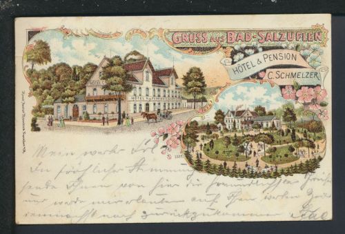 Litho Ansichtskarte Bad Salzuflen Lippe Hotel Schmelzer Lichterfelde Berlin 1901