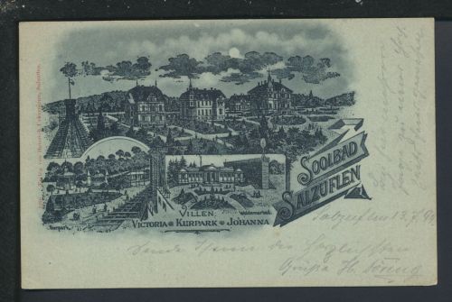 Mondschein Litho Ansichtskarte Bad Salzuflen Lippe Wuppertal Elberfeld 1899
