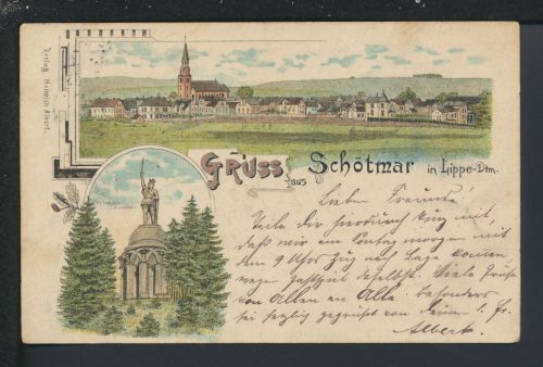 Litho Ansichtskarte Schötmar Lippe NRW Hermanns Denkmal Lage 1898