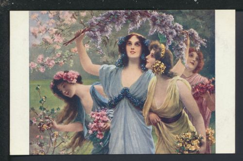 Jugendstil Künstler Ansichtskarte Schramm Frühlingsgrüsse