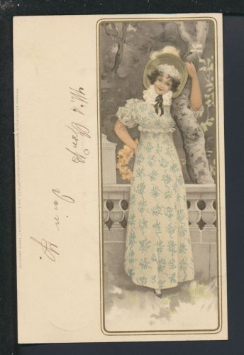 Jugendstil Künstler Ansichtskarte Meissner & Buch Serie 1053 Junge Dame im Park