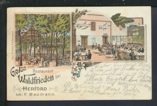 Litho Ansichtskarte Herford NRW Restaurant Waldfrieden Estebrügge Niedersachsen