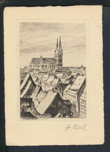Kunst Malerei Künstler Ansichtskarte Halberstadt Sachsen-Anhalt Radierung sign A Hul