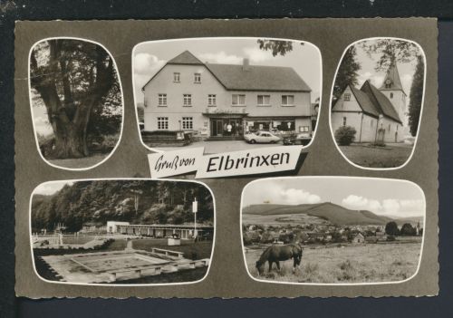 Ansichtskarte Elbrinxen Kt. Lippe NRW Restaurant Pension Lutter Auto Oldtimer