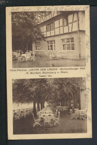 Ansichtskarte Godesberg NRW Hotel Pension Unter den Linden Ratingen 1923
