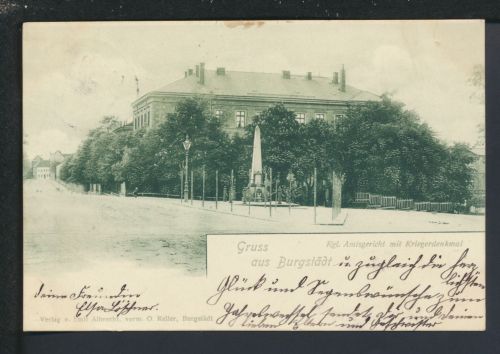 Ansichtskarte Burgstädt Sachsen Amtsgericht Kriegerdenkmal Geithain 1900