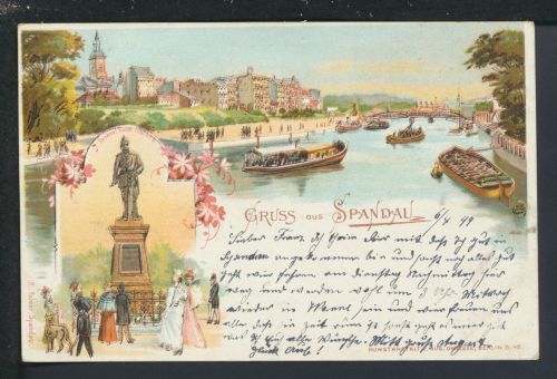 Litho Ansichtskarte Spandau Berlin Kaiserdenkmal Wanne NRW Schiffe Boote
