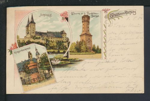 Litho Ansichtskarte Rochlitz Sachsen Schloss Thurm Kriegerdenkmal Leipzig